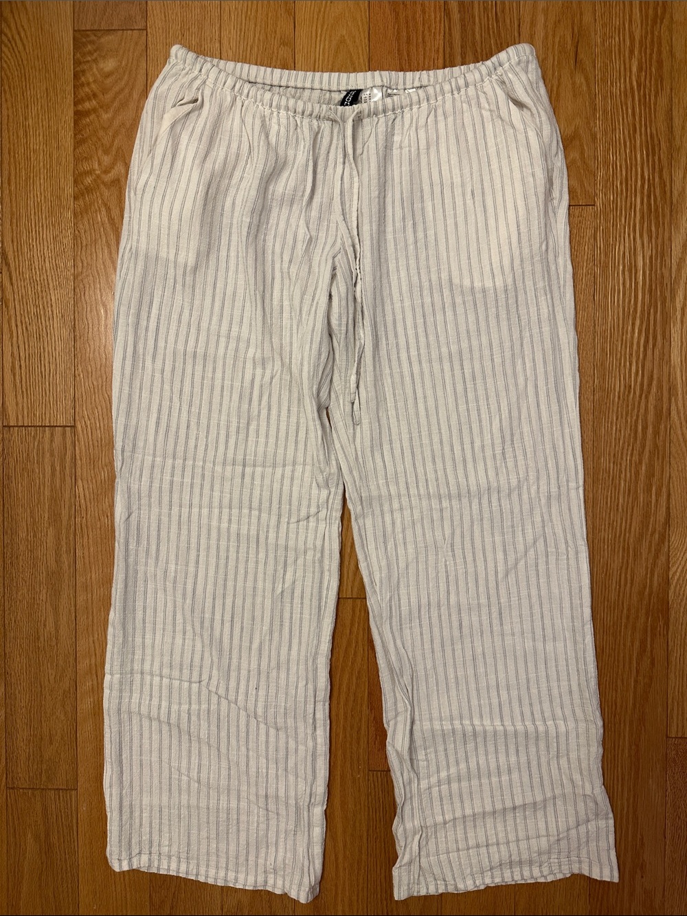 Wide leg linen blend striped low rise pants